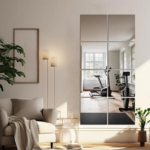 Delma Glass Full Length Wall Mirror Tiles, 22'' x 22'' x 4PCS, Frameless Full Body Mirror Tiles for Bedroom, Full Length Mirror Wall Mounted for Home Gym, Door (Glass - 22'' x 22'' - 4PCS) thumbnail 4