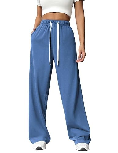 PINSPARK Wide Leg Sweat Pants for Womens High Waisted Baggy Sweatpants Casual Drawstring Workout Pants with Pockets - Image 1