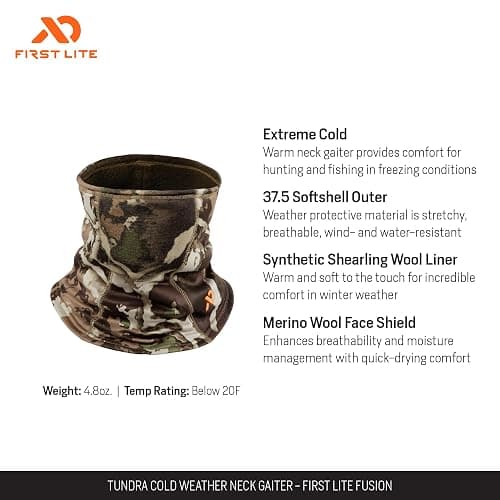 First Lite Tundra Cold Weather Neck Gaiter - Heavyweight Merino Wool Camo Hunting Face Mask thumbnail 2
