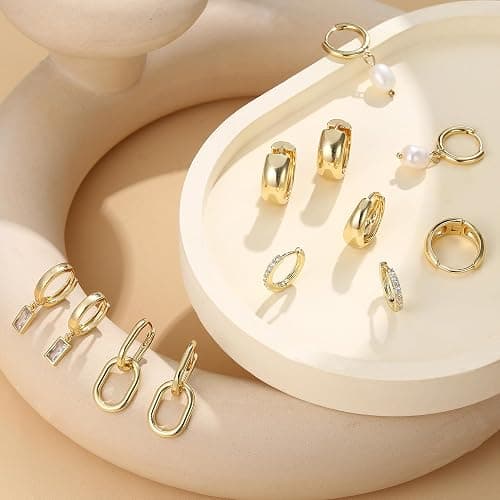BESTEEL 13 Pairs Small Stud Hoop Earrings Set for Women Hypoallergenic Gold Plated Huggie Hoops Pearl Dainty Lightweight Earrings for Gift thumbnail 5