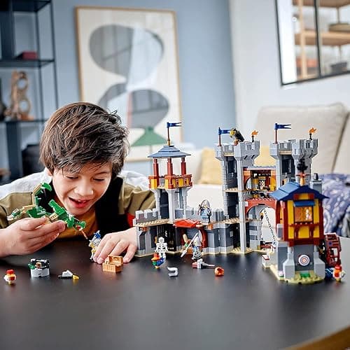 LEGO Creator 3 in 1 Medieval Castle Toy, Transforms from Castle to Tower to Marketplace, Includes Skeleton and Dragon Figure, with 3 Minifigures and Catapult, 31120 thumbnail 2