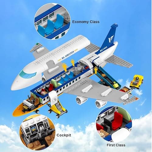 CUBIMANA Large City Passenger Airplane Building Toys with LED Light, 21 Inches Plane Building Sets with 2PCS Luggage Trucks, Terminal, Radar Tower, Birthday Gifts for Kids Boys Girls Age 6-12 (901pcs) thumbnail 5