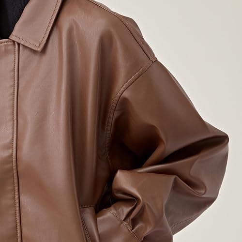 OrbiflexY Womens Oversized Faux Leather Bomber Jacket Fashion Motorcycle Coats Outfits Clothes Y2k Tops thumbnail 6