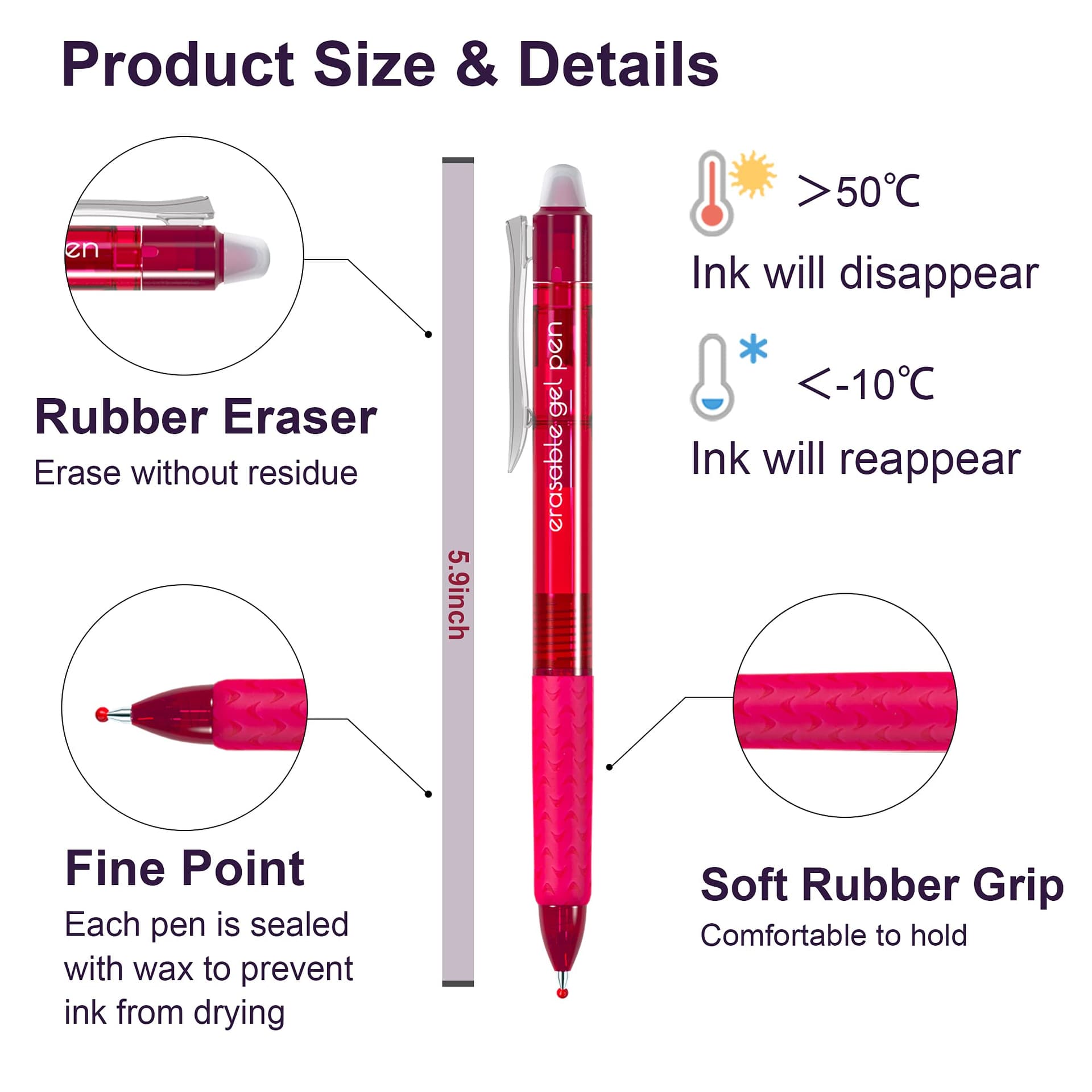 Lineon Erasable Gel Pens, 12 Colours Retractable Erasable Pens Clicker, Fine Point, Make Mistakes Disappear, Assorted Colour Inks for Drawing Writing Planner and Crossword Puzzles thumbnail 3