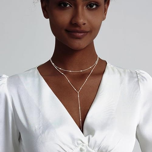 LULII Lariat Gold Necklace for Women Trendy Dainty 14k Gold Plated/Silver Layered Chain Drop Necklaces Y-Shaped Necklace Jewelry for Women Gifts thumbnail 3