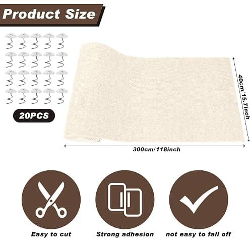 Cat Scratching Mat, 118" x 15.8" Self-Adhesive Trimmable Cat Scratching Carpet Mat with 20 Screws, DIY Cat Scratchers Furniture Protector for Indoor Cats, Couch, Wall and Cat Tree Shelves thumbnail 2