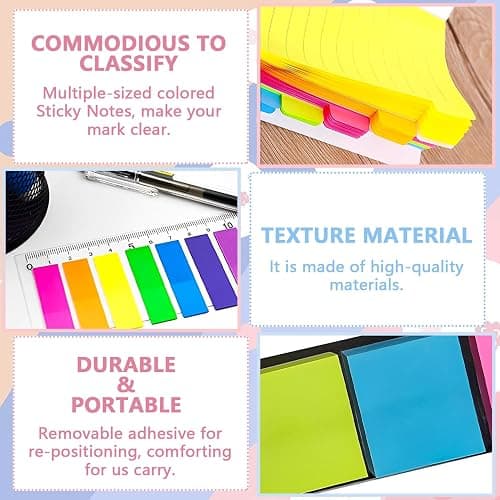 Sticky Notes Set 710 Pack, Divider Sticky Notes Tabs, Office Supplies, Planner Sticky Note Dividers Tabs, Book Notes, Back to School Supplies (710pcs) thumbnail 4