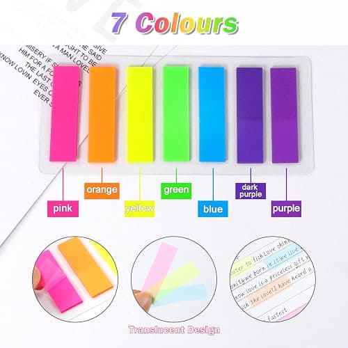 Qufiiry 1120 Pcs Sticky Tabs, Index Tabs, Book Tabs with 7 Color, Writable and Repositionable Page Markers Labels, File Tabs Flags for Reading Notes, Notebook, Books, Classify Files thumbnail 5