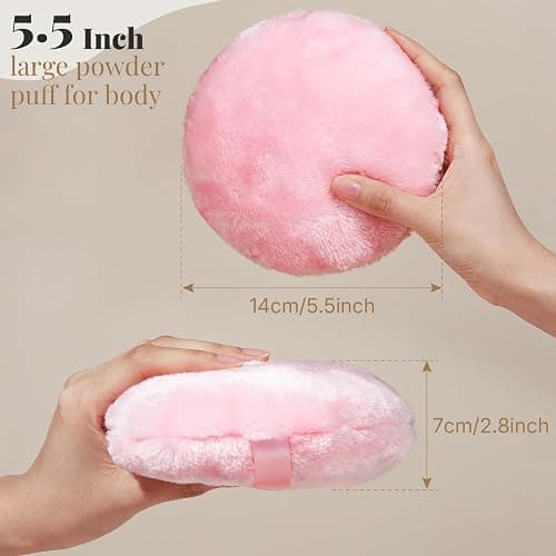 Teenitor Powder Puff 5.5" Extra Large Powder Puff and Container, Dusting Powder Container with Puff, Glass Crystal Powder Container for Body Powder Puff Pink thumbnail 2