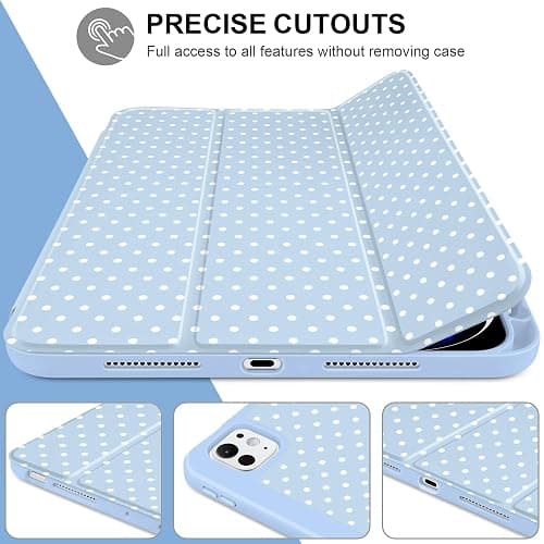 MEEgoodo Case for M5 iPad Pro 11 inch 2025/M4 iPad Pro 11 inch Case 2024, Tablet Cover with Trifold Stand & Pencil Holder & Auto Wake/Sleep & Soft TPU Back Cover, White Polka Dot & Blue thumbnail 5