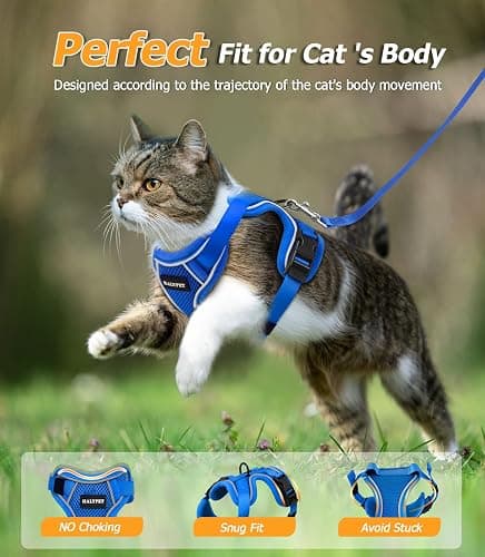 Halypet Cat Harness and Leash Set [MAX Safety 4th-Gen Upgrade] Escape Proof Adjustable Cat Leash Comfortable Soft Vest Easy to Wear Kitten Harness with Reflective Strip for Cats Walking, S Blue thumbnail 6