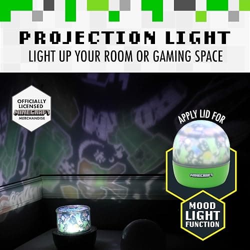 Paladone Minecraft Officially Licensed Creeper & Steve Projector Night Light, Gamer Projection Lamp Accessory, Minecraft Sounds, Gaming Bedroom Decor for Kids Mood Lighting with 4 Projector Sheets thumbnail 3