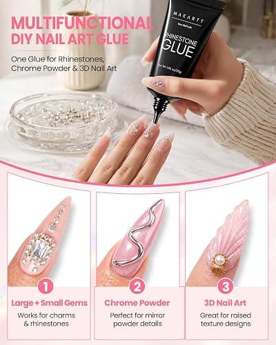 Makartt Rhinestone Glue for Nails: Super Strong 3D Gel for Nail Charms 30g | 30-Day Hold. Crystal Clear, Non-Yellowing Medium-Viscosity UV Cured Gel for 1–6mm Rhinestone, Gem & Charm. DIY, Salon & Gift. thumbnail 6