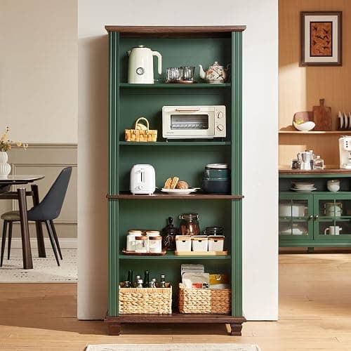 SAVOR LIFE 70" Tall Green Bookshelf,5 Tier Wooden Book Shelf with Adjustable Shelves & Wood Legs,Free Standing Farmhouse Bookcase with Open Display Storage,Vintage Bookshelves for Library,Classroom thumbnail 6