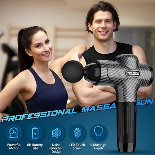 TOLOCO Massage Gun, Upgrade Deep Tissue Back Massager with 10 Replacement Heads, Percussion Massage Guns for Athletes for Pain Relief, Super Quiet Electric Massager for Treatment, Relax, Carbon - Carbon thumbnail 7