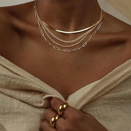 MFRYK Gold/Silver Necklaces Stack For Women,14K Gold/Sterling Silver Plated Simple Layered Choker Necklaces For Women,Stackable Multilayer Pearl Cross Disc Circle Pendant Cuban Herringbone Snake Paperclip Chain Necklaces Set Jewelry Gift for Women thumbnail 3