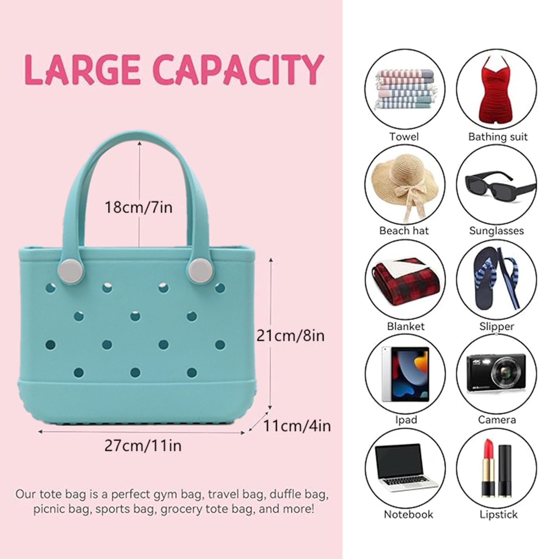 GBB Rubber Tote Bag Small Beach Bag Waterproof Outdoor Tote Bag Washable Tote Portable Travel Bag Open Handbag for Daily thumbnail 6