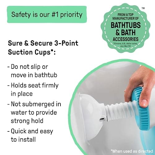 Ingenuity My Bath Seat for Sit-Up Baby Bathing, Sure & Secure Suction Cups, ASTM Safety Tested & Approved, Backrest for Assisted Sitting, Easy Setup & Storage, Gray thumbnail 5