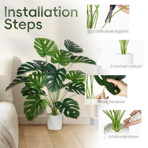 ELTNEGSA 28" Fake Plants Large Artificial Plants Indoor Tall Faux Monstera Plant for Home Office Living Room Garden Decor thumbnail 4