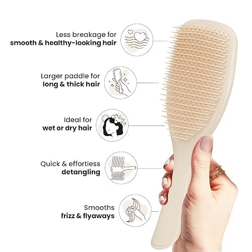 Tangle Teezer Large Ultimate Detangler Hairbrush for Wet & Dry Hair, Eliminates Knots & Reduces Breakage for Long, Thick, & Curly Hair Types, Vanilla - Vanilla thumbnail 4