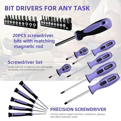 ACOSEA Purple Tool Set,223-Piece Tool Sets for Women,Tool Kit with 13-Inch Wide Mouth Open Purple Tool Bag,The Basic Tool Set is Perfect for Home Maintenance (PURPLE) thumbnail 4
