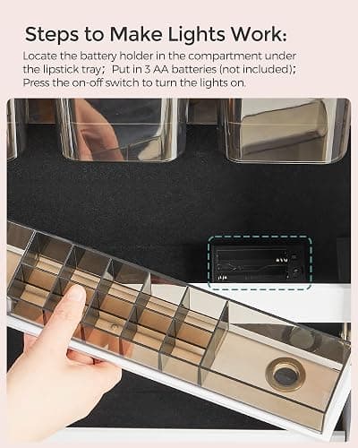 SONGMICS Mirror Jewelry Cabinet Armoire Organizer, Wall or Door Mount Storage Cabinet with Full-Length Frameless Lighted Mirror, Built-in Makeup Mirror, 2 Drawers, Lockable, White UJJC013W01 thumbnail 7