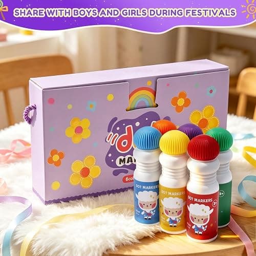 GWCYMYD 6 PCS Washable Dot Markers 40 ml Water Based Ink(Style 1) | 6 Colours Paint Bingo Dabbers Art Set, Chunky Sponge Tip, for Creative Art Crafts Educational Projects & Family Activities thumbnail 8