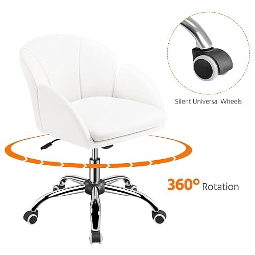 Yaheetech White Desk Chair Vanity Chair with Back Modern Faux Leather Swivel Rolling Office Computer Armchair for Living Room, Bedroom thumbnail 8