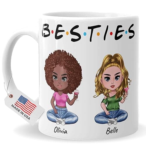 Custom Besties Mug- Personalized Tea Coffee Cup- Best Friends Gift- Customizable with Name and Quote- Best Friend Birthday Gifts for Women, Soul Sisters & Friendship Day - 2-Girls