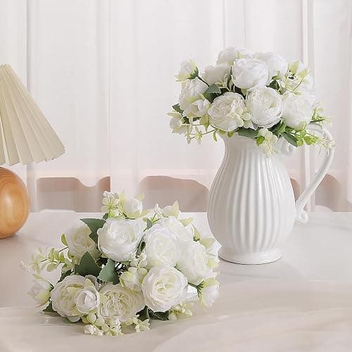 Luyue 2 Packs Peonies Artificial Flowers Vintage Faux Peony Bouquet Fake Flower for Vase Silk Floral Arrangements for Table Centerpiece Wedding Decoration Indoor Home Decor thumbnail 2