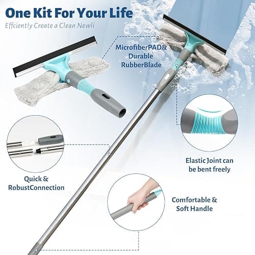 3-in-1 Detachable Broom and Mop Set Combo for House Cleaning, Collapsible Broom and Mop for RV Camping, Home, Dorm, Extension Pole, Window Squeegee, Grey thumbnail 5