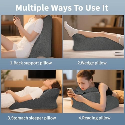 XZdream Ergonomic Wedge Prone Pillow,Multi-Functional Memory Foam Bed Pillow,Reading Pillow,Ideal for Bed Breaks,Sitting Up,Back Support,Sleeping,Anti Snoring,Back and Leg Pain Relief thumbnail 6