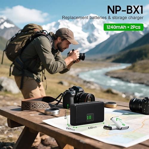 (Auris) NP-BX1 Camera Battery (2 Pack) and 2-Channel USB Charger for Sony NP-BX1/M8, ZV-1, ZV-1F, ZV-1 II, Cyber-Shot DSC-HX80, HX90V, HX95, HX99, HX350, RX1, RX1R II, RX100 (II/III/IV/V/VA/VI/VII), AS300 thumbnail 7