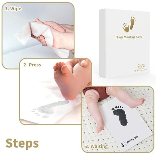 14 Pieces Baby Inkless Milestone Cards,1 Month to 12 Month Hand and Footprint Kit,Dog or Cat Pet Paw Print Kit,Newborn Safe Inkless Pad,Hello World Newborn Sign Memory Kit(14 Ink Pad+14 Papers) thumbnail 8
