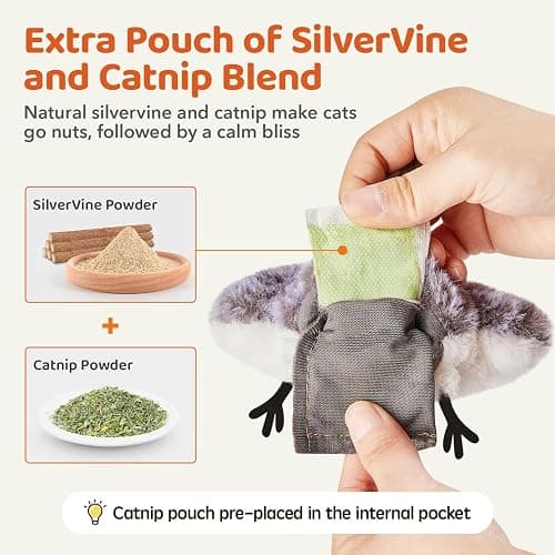Potaroma Cat Toys Flapping Bird (No Flying), Lifelike Sandpiper Chirp Tweet, Rechargeable Touch Activated Kitten Toy Interactive Cat Exercise Toys for All Breeds Cat Kicker Catnip Toys 4.0" thumbnail 7