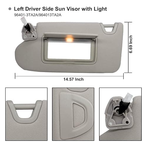 NHILES Driver/Left & Passenger/Right Sun Visor Compatible with Nissan Altima 2013 2014 2015 2016 2017 2018 with Light, Without Sunroof 96401-3TA2A 96400-3TA2A Gray thumbnail 4