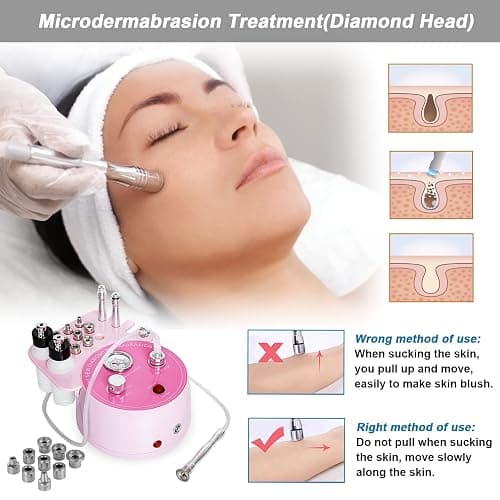 AIMENGXI Diamond Microdermabrasion Machine Professional Plus, 3 in 1 Pink Diamond Dermabrasion Facial Beauty Equipment Skin Care for Vacuum Blackhead Removal & Spray, Suction Power 0-70 cmHg thumbnail 4