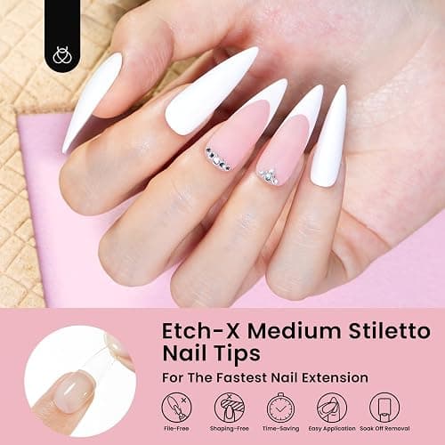 Beetles Gel Nail Tips Etch-X, Stiletto Medium, 576Pcs 12 Sizes | Pre-Etched Half Matte Soft Acrylic False Nail Tips Easy DIY Press On Nail Extensions Salon Gift for Women thumbnail 4