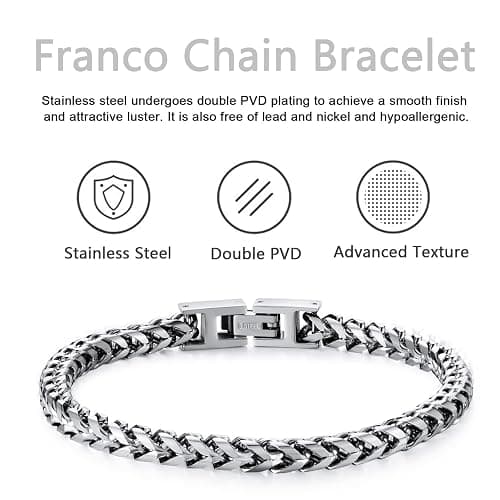 LUCKY2+7 Mens Bracelet - Stainless Steel Fold Over Clasp Franco Chain Bracelets for Men Jewelry Gifts for Dad Grandpa Husband thumbnail 3