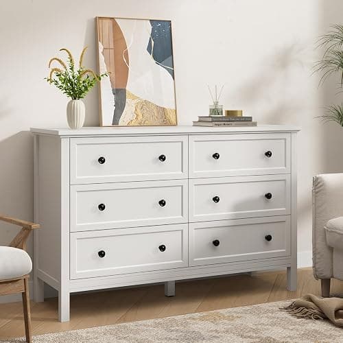 CARPETNAL White Dresser for Bedroom, 6 Drawer Dresser with Wide Drawer and Metal Handles, Wood Dressers & Chests of Drawers for Hallway, Entryway. thumbnail 6