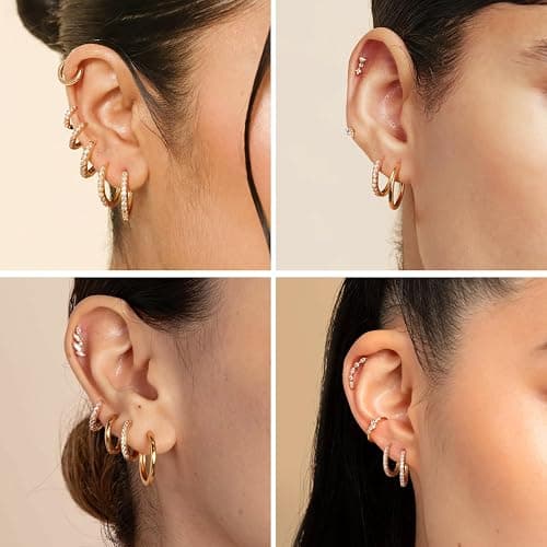 Small Earrings Sets 14K Gold 925 Sterling Silver Hoop Earrings for Women Huggie Cartilage Earring Set Cute Mini Thin Tragus Hoops Multiple Piercings Aretes Earrings Sets for Women Trendy ( 6-8-10-12-14-16 )mm thumbnail 3