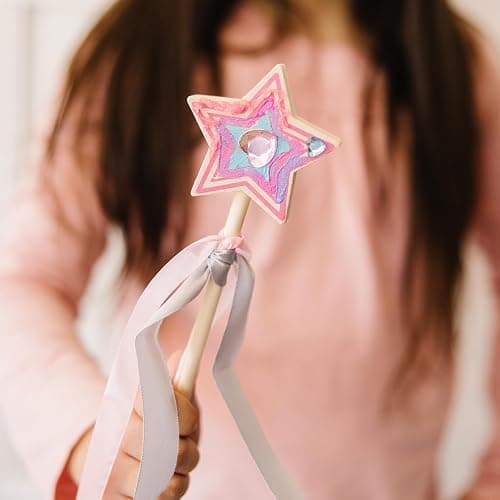 Melissa & Doug Created By Me! Paint & Decorate Your Own Wooden Princess Wand Craft Kit, Pink Princess Crafts Great for Rainy Days, Toys for Kids Ages 4+ | 27 Piece Arts & Crafts Activity, Princess Pretend Play, Wooden Star, Paint, Gems, Ribbons, Preschool Toys for Kids, Ages 4+ thumbnail 2