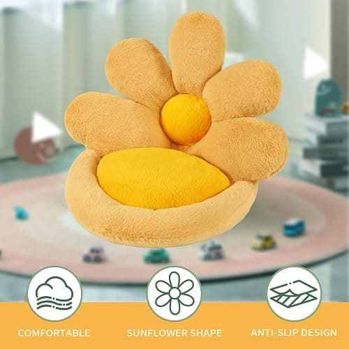 Ditucu Flower Shape Chair Pillow Cute Seat Cushion 19 inch Comfy Lazy Sofa Floor Pillows Dorm Seating for Bedroom Decor Orange thumbnail 8