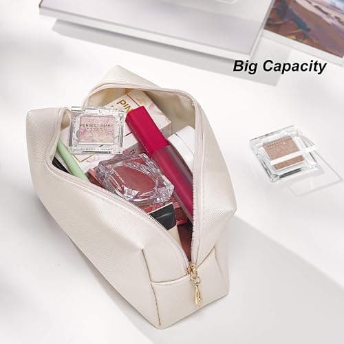 PU Leather Cosmetic Bag for Women Minimalism Makeup Bag for Daily Use Portable Storage Purse Small Neat Cosmetic Pouch Water-Resistant Toiletry Bag for Travel（Light Pink） - Pink Glitter thumbnail 4