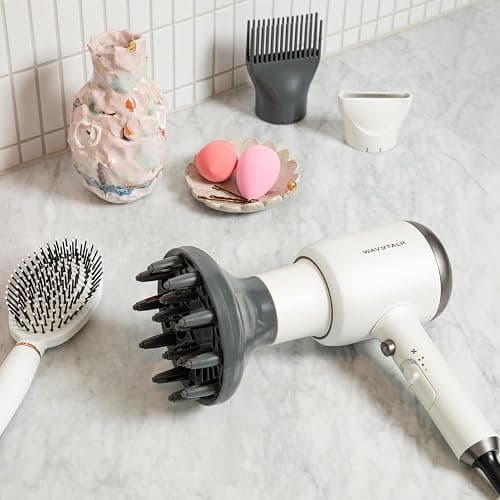 Wavytalk Hair Dryer, Blown Away Ionic Hair Dryer for Curly Hair with Diffuser, 1875W Fast Drying Blow Dryer with Ceramic Technology, 3 Attachments for All Hair Types, Light and Quiet, Light Blue thumbnail 7