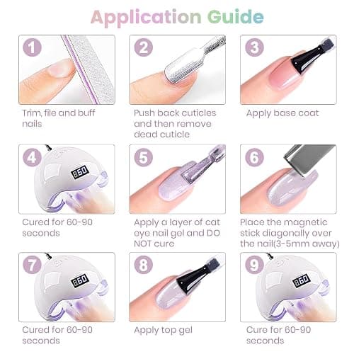 RARJSM Sparkle Diamond Cat Eye Gel Nail Polish Set 6 Colors Nude Pink Milky Jelly Purple Green Blue Silver Glitter Cateye Gel Polish with Magnet Stick UV LED Curing Requires Soak Off Home Salon Diy thumbnail 7