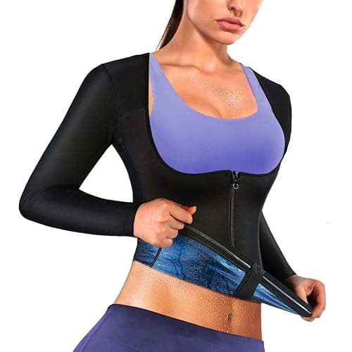 REMEBSWEAT Sauna Suit Shirt For Women Weight Loss Waist Trainer Sweat Vest Workout Fajas Long Sleeve - Blue - XX-Large - Image 1