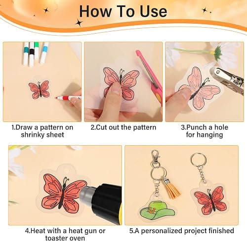Flasoo 87 PCS Shrinky Plastic Sheets Kit, Including 15 Sheets Shrinky Art Paper, Acrylic Paint Markers, Keychains for Creative Crafts and Keychain Making thumbnail 6