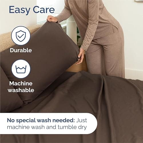 King Size 4 Piece Sheet Set - Comfy Breathable & Cooling Sheets - Hotel Luxury Bed Sheets for Women & Men - Deep Pockets, Easy-Fit, Extra Soft and Wrinkle Free Sheets - Brown Oeko-Tex Bed Sheet Set thumbnail 7