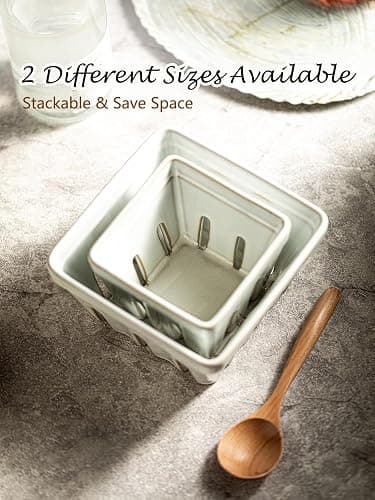 Gomakren Ceramic Berry Basket Set of 2, Square Fruit Bowl with Holes, Small Fruit Basket Containers for Kitchen Counter, Berries, Strawberry, Grape, Cherry, White thumbnail 8